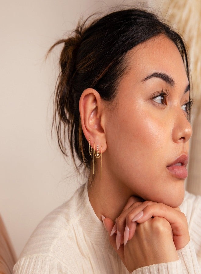 CHESKY Gold Threader Earrings for Women Trendy, Dainty 14K Gold Plated Earring Stacks Cute Dangle Drop Dangling Dangly Earrings for Women Christmas Holiday Earrings for Womens Jewelry - Image 3